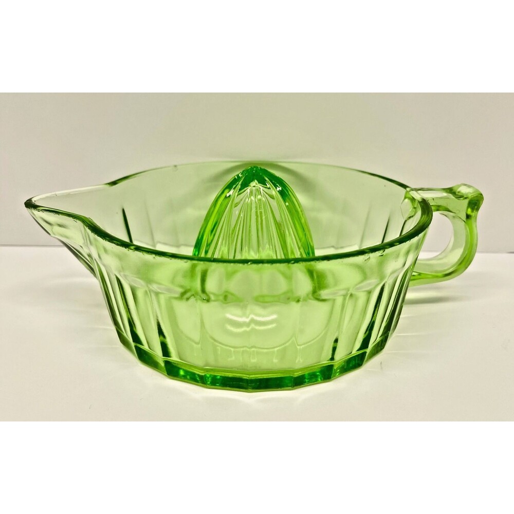 Vintage Uranium Vaseline Glass Citrus Juicer-Likely Anchor Hocking-Green Glow